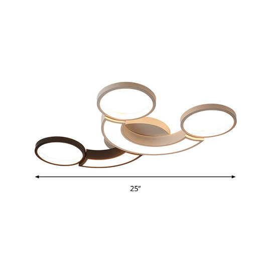 Modern Led Ceiling Lamp - Black & White 3-Circle Light Metallic Finish Light/Remote Control Dimming