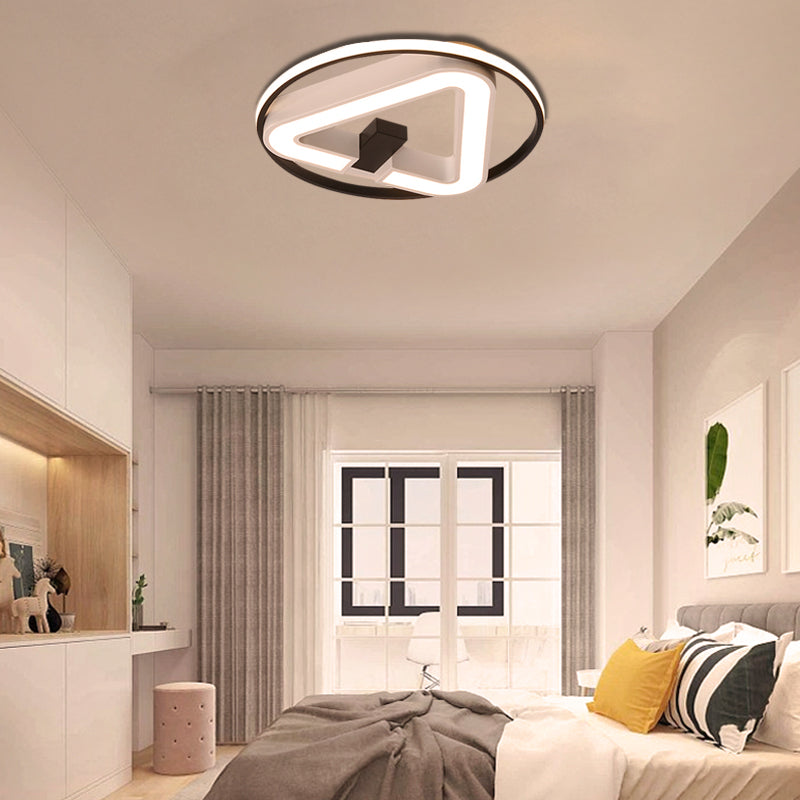 19’/22’ Triangle Bedroom Ceiling Lamp Acrylic Led Flush Mount Light Fixture In Black/White