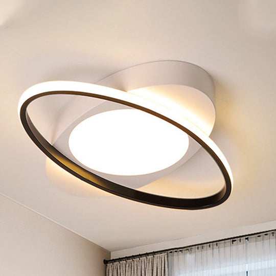 Modern Orbit Ceiling Flush Light - Led Bedroom Flushmount 18’/23’ Wide Black/White Acrylic