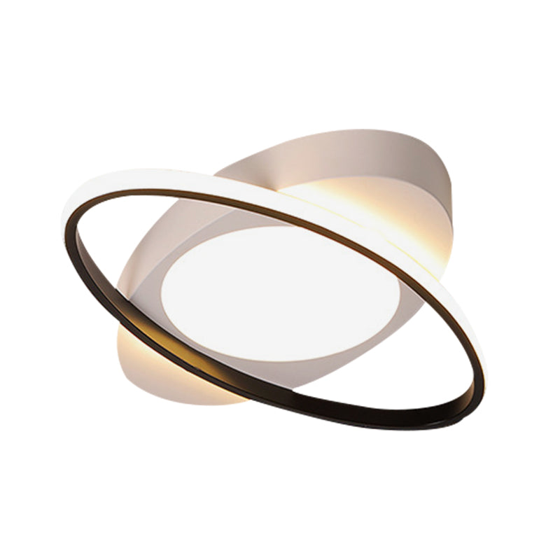 Modern Orbit Ceiling Flush Light - Led Bedroom Flushmount 18/23 Wide Black/White Acrylic