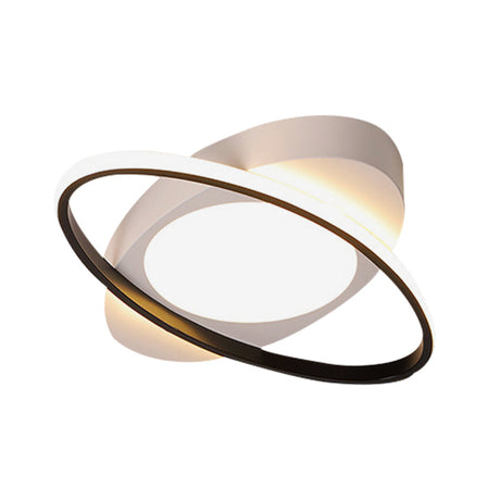 Modern Orbit Ceiling Flush Light - Led Bedroom Flushmount 18/23 Wide Black/White Acrylic