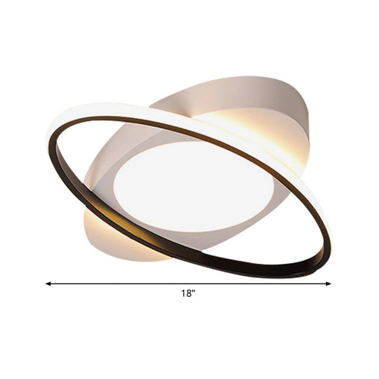 Modern Orbit Ceiling Flush Light - Led Bedroom Flushmount 18/23 Wide Black/White Acrylic