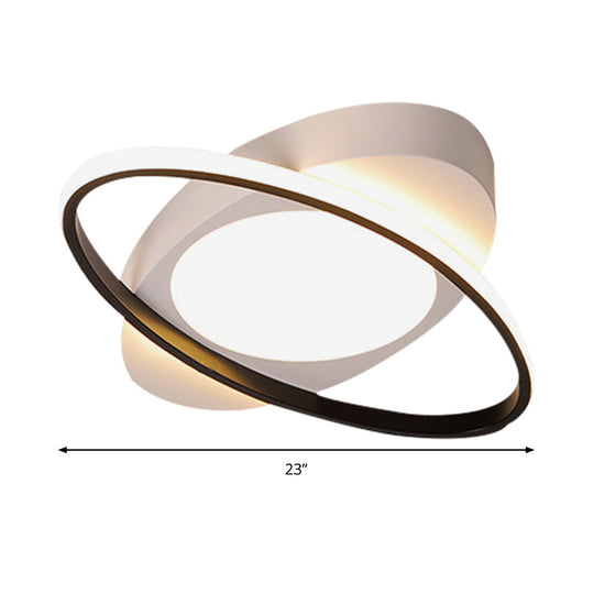 Modern Orbit Ceiling Flush Light - Led Bedroom Flushmount 18’/23’ Wide Black/White Acrylic