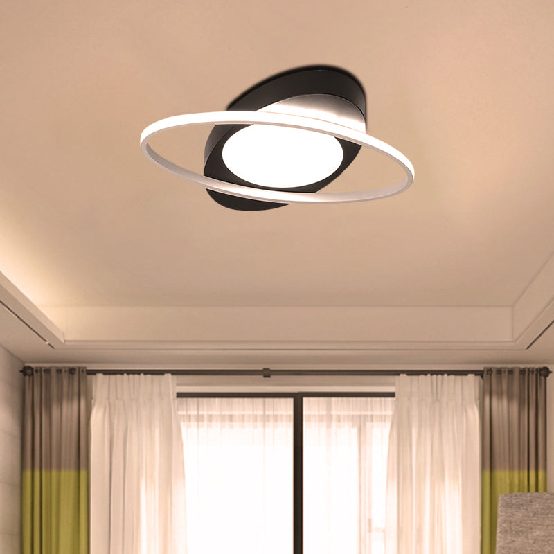 Modern Orbit Ceiling Flush Light - Led Bedroom Flushmount 18’/23’ Wide Black/White Acrylic
