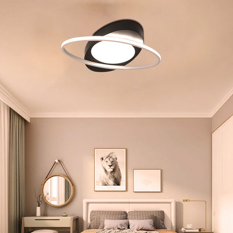 Modern Orbit Ceiling Flush Light - Led Bedroom Flushmount 18/23 Wide Black/White Acrylic