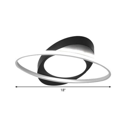 Modern Orbit Ceiling Flush Light - Led Bedroom Flushmount 18’/23’ Wide Black/White Acrylic