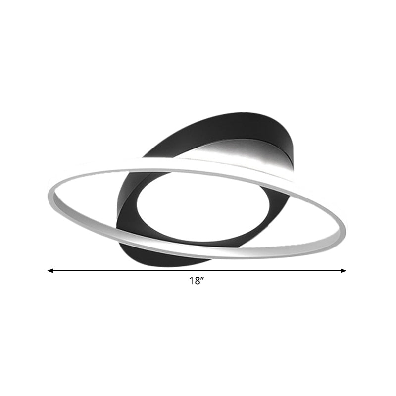 Modern Orbit Ceiling Flush Light - Led Bedroom Flushmount 18/23 Wide Black/White Acrylic