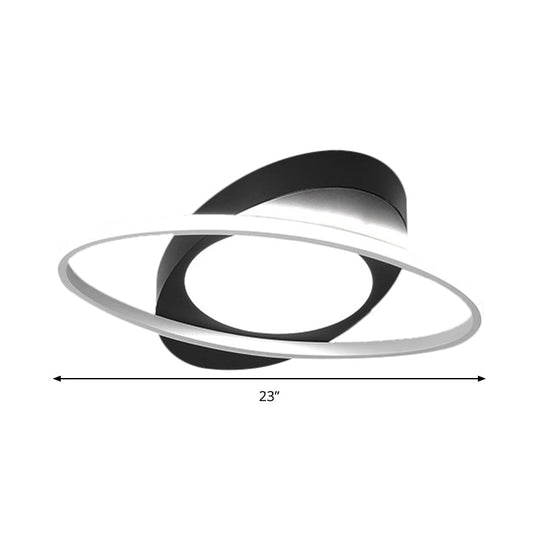 Modern Orbit Ceiling Flush Light - Led Bedroom Flushmount 18’/23’ Wide Black/White Acrylic