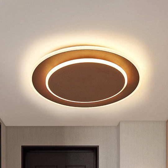 Minimalist Round Acrylic Led Flush Mount Ceiling Light - 16’/19.5’ Width In White/Coffee Finish