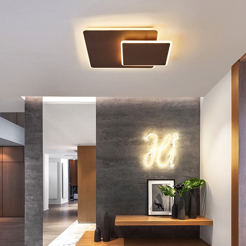 Modern Square Flush Mount Led Ceiling Light White/Coffee Acrylic 16’/19.5’ Wide Warm/White