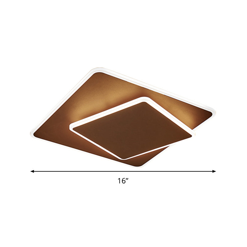 Modern Square Flush Mount Led Ceiling Light White/Coffee Acrylic 16’/19.5’ Wide Warm/White Lighting