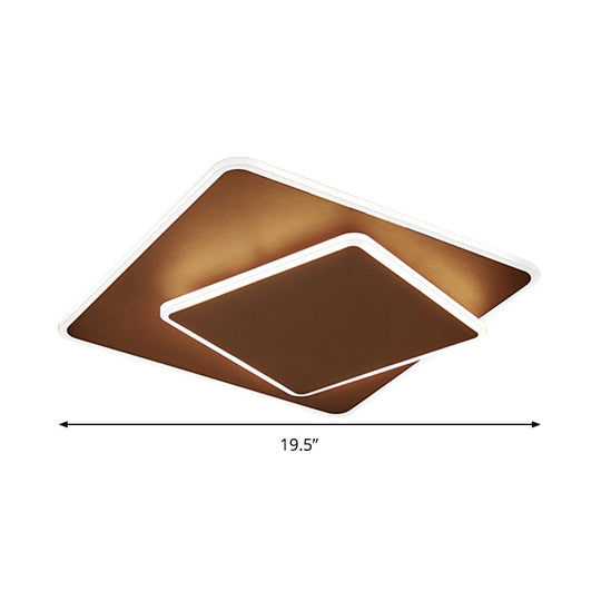 Modern Square Flush Mount Led Ceiling Light White/Coffee Acrylic 16’/19.5’ Wide Warm/White Lighting