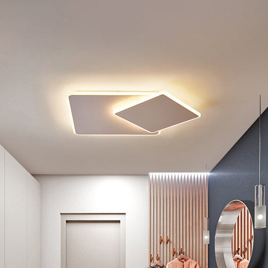 Modern Square Flush Mount Led Ceiling Light White/Coffee Acrylic 16’/19.5’ Wide Warm/White Lighting