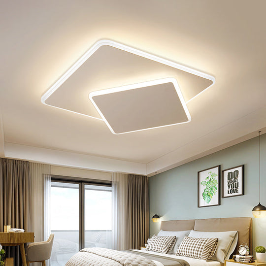 Modern Square Flush Mount Led Ceiling Light White/Coffee Acrylic 16/19.5 Wide Warm/White Lighting