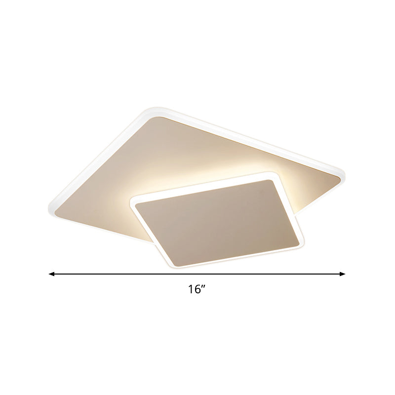Modern Square Flush Mount Led Ceiling Light White/Coffee Acrylic 16/19.5 Wide Warm/White Lighting