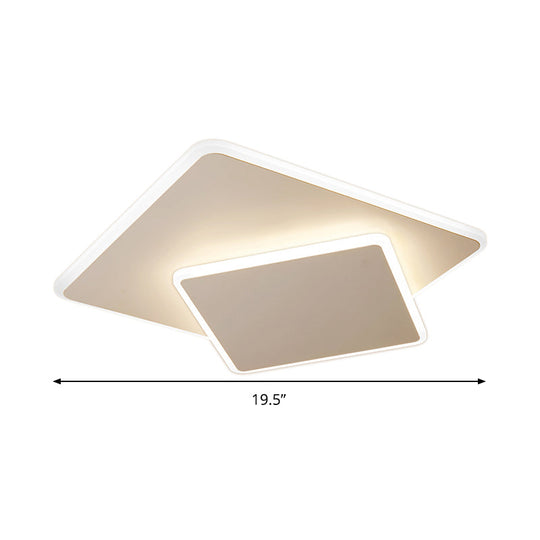 Modern Square Flush Mount Led Ceiling Light White/Coffee Acrylic 16’/19.5’ Wide Warm/White Lighting