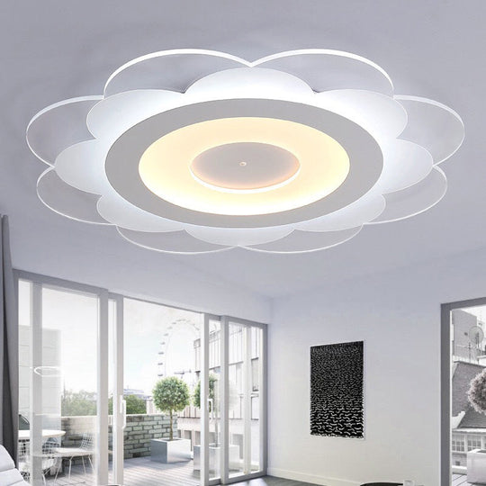 Modern White Floral Led Flush Ceiling Light - 16.5/20.5/24.5 W Acrylic Shade Warm/Cool Lighting