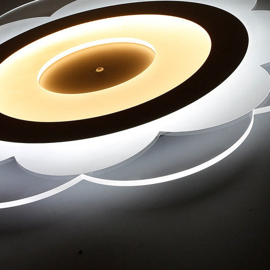Modern White Floral Led Flush Ceiling Light - 16.5’/20.5’/24.5’ W Acrylic Shade Warm/Cool
