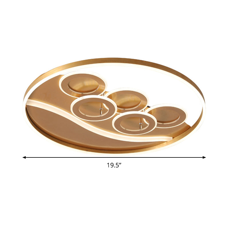 Postmodern Gold Led Flush Mount Ceiling Light With Stepless Dimming - Warm/White & Remote Control