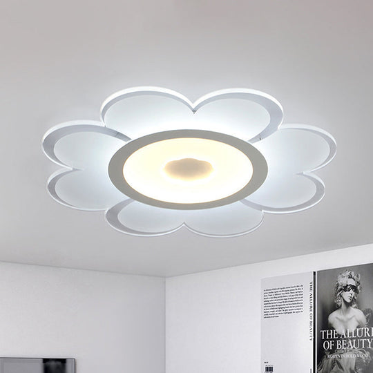 Contemporary Led Acrylic Flushmount Ceiling Lamp - White Flower Design Stepless Remote Dimming