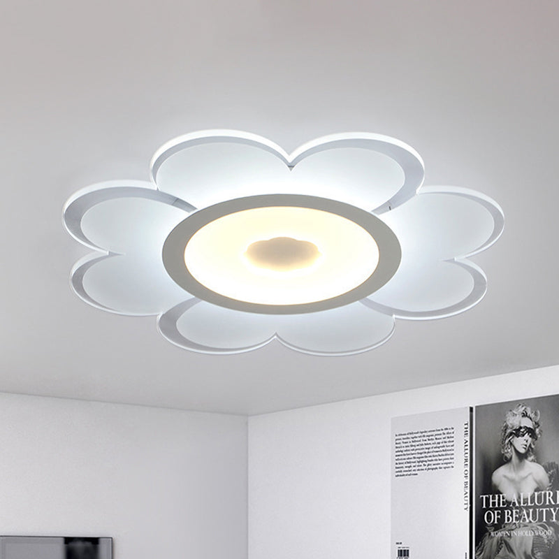 Contemporary Led Acrylic Flushmount Ceiling Lamp - White Flower Design Stepless Remote Dimming