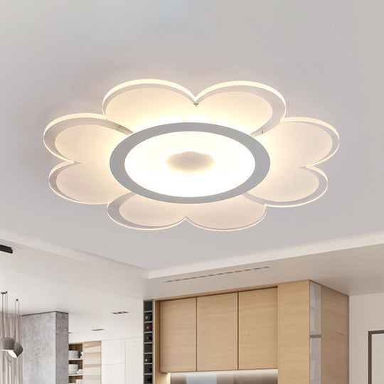 Contemporary Led Acrylic Flushmount Ceiling Lamp - White Flower Design Stepless Remote Dimming