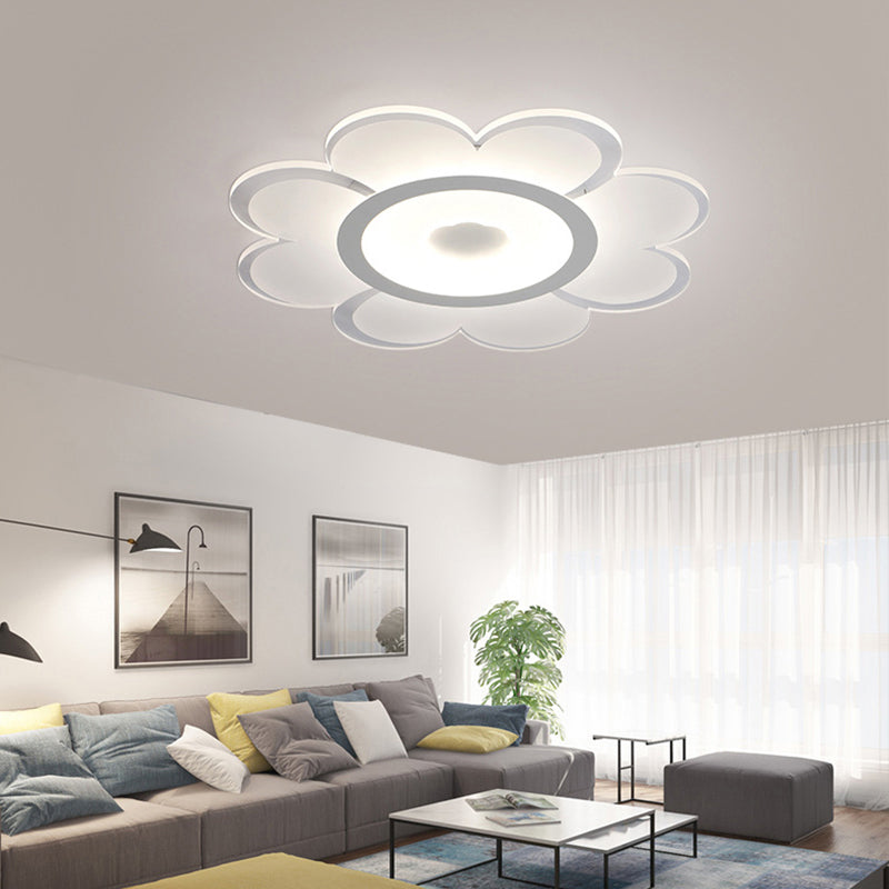 Contemporary Led Acrylic Flushmount Ceiling Lamp - White Flower Design Stepless Remote Dimming