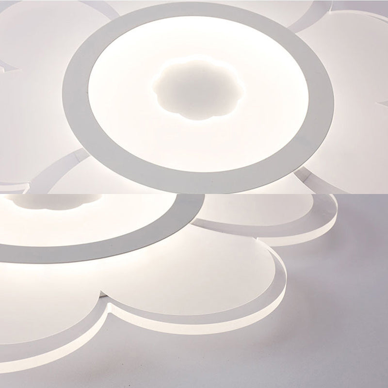 Contemporary Led Acrylic Flushmount Ceiling Lamp - White Flower Design Stepless Remote Dimming