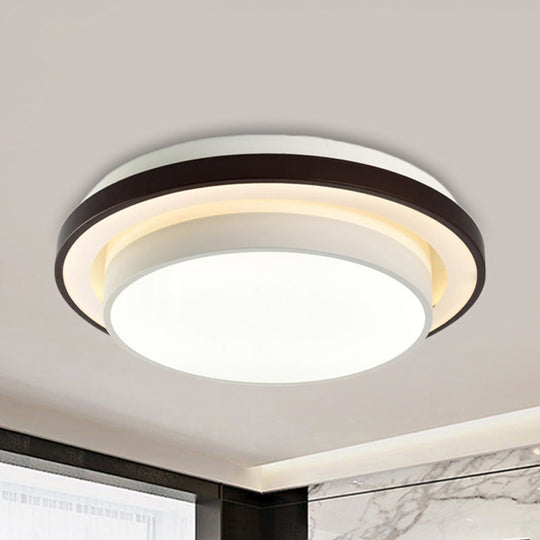 Contemporary Led Black & White Round Iron Flush Light Ceiling Lamp - 19.5/31.5 Dia Acrylic Diffuser
