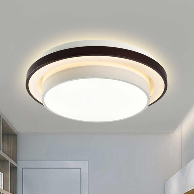 Contemporary Led Black & White Round Iron Flush Light Ceiling Lamp - 19.5’/31.5’ Dia Acrylic