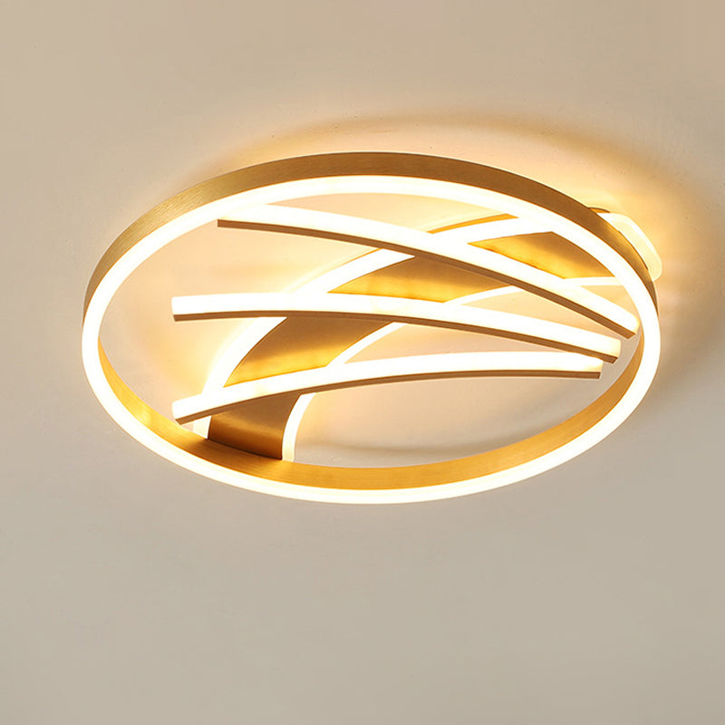 Gold Acrylic Led Ring Ceiling Light Fixture - Postmodern Bedroom Flush Mount With Stepless Dimming