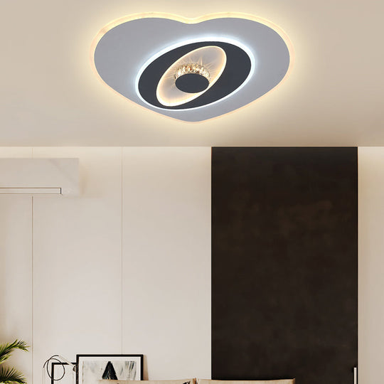 Modern Led Flush Ceiling Lamp - Acrylic Heart Shape Grey And White Adjustable Brightness