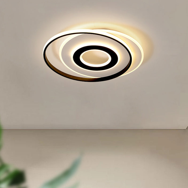 Black-White Circle Led Ceiling Light In Warm/White - Modern Acrylic Flush Fixture 18’/21.5’ Wide