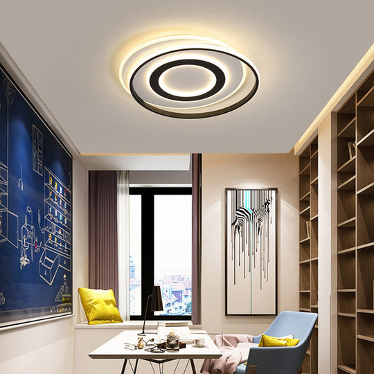 Black-White Circle Led Ceiling Light In Warm/White - Modern Acrylic Flush Fixture 18’/21.5’ Wide