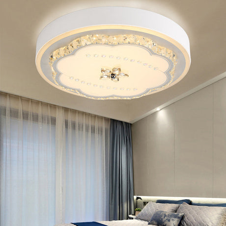 Led Crystal Shade White Floral Ceiling Lamp - Modern Stylish Flushmount Lighting