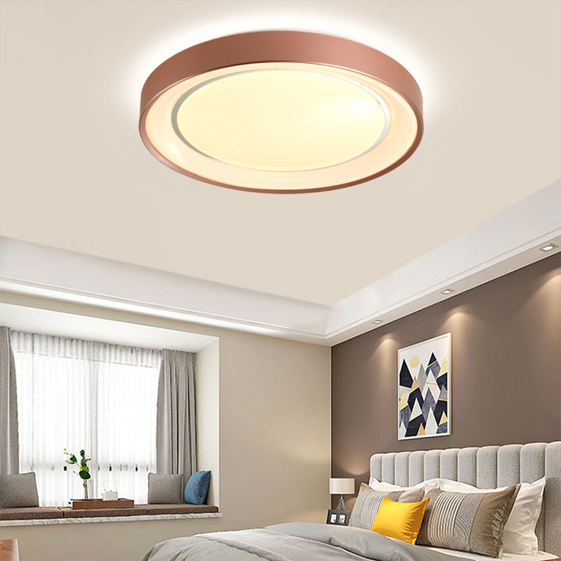Sleek Champagne Flush Mount Led Ceiling Lamp - 19.5 Dia Simplicity Metallic Light