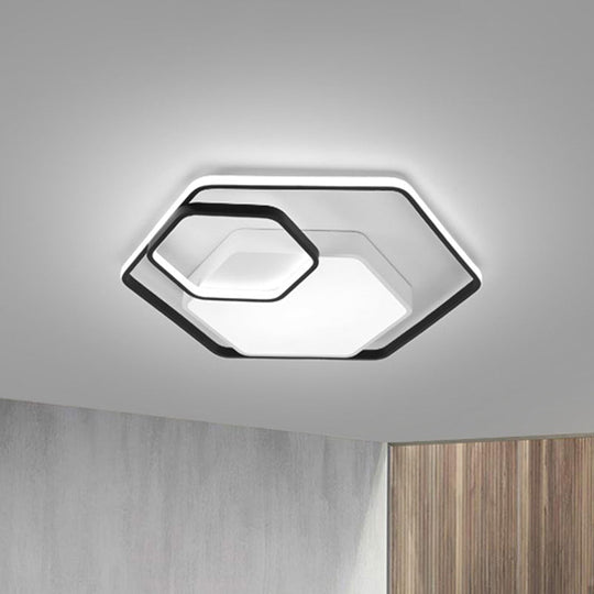 Hexagonal Ceiling Lamp - Modern Style Metallic Led 21/27 W Black And White/White Flush Light For