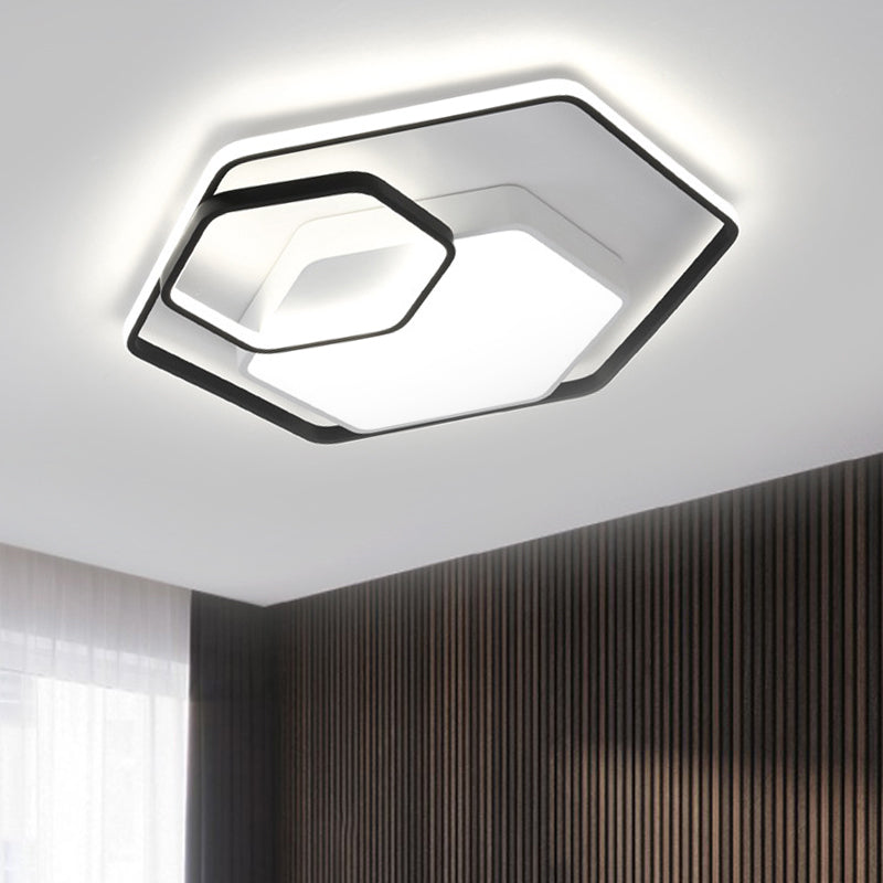 Hexagonal Ceiling Lamp - Modern Style Metallic Led 21/27 W Black And White/White Flush Light For