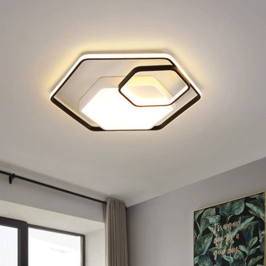Hexagonal Ceiling Lamp - Modern Style Metallic Led 21’/27’ W Black And White/White Flush Light