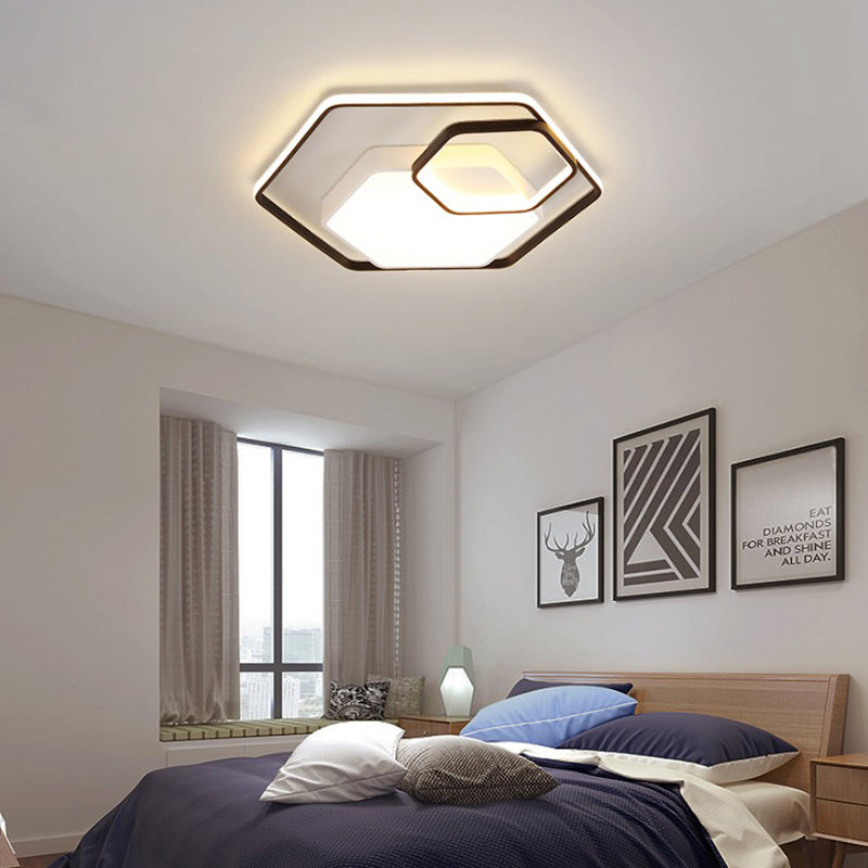 Hexagonal Ceiling Lamp - Modern Style Metallic Led 21/27 W Black And White/White Flush Light For