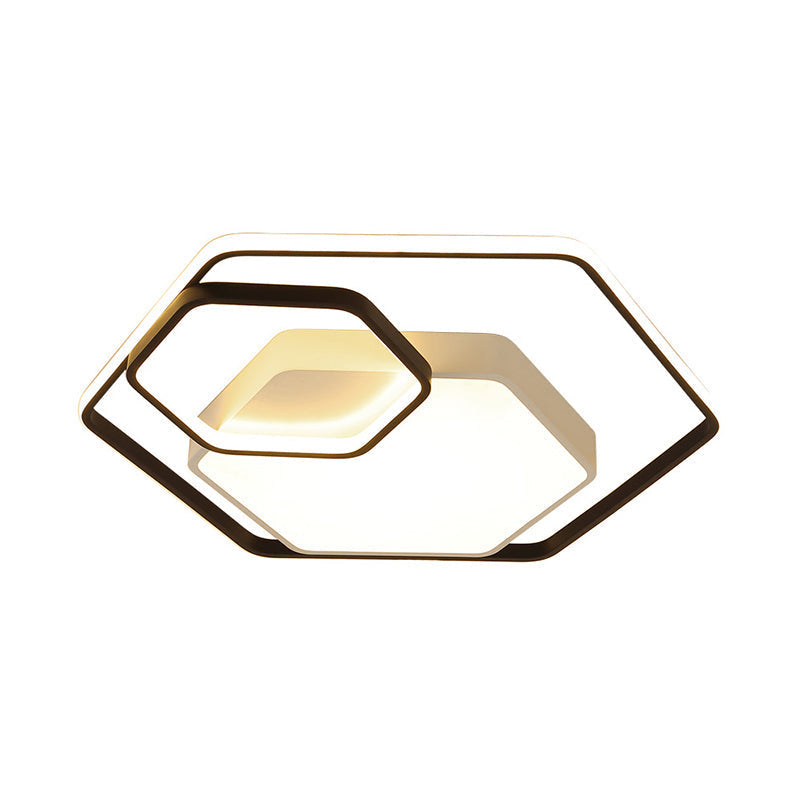 Hexagonal Ceiling Lamp - Modern Style Metallic Led 21/27 W Black And White/White Flush Light For
