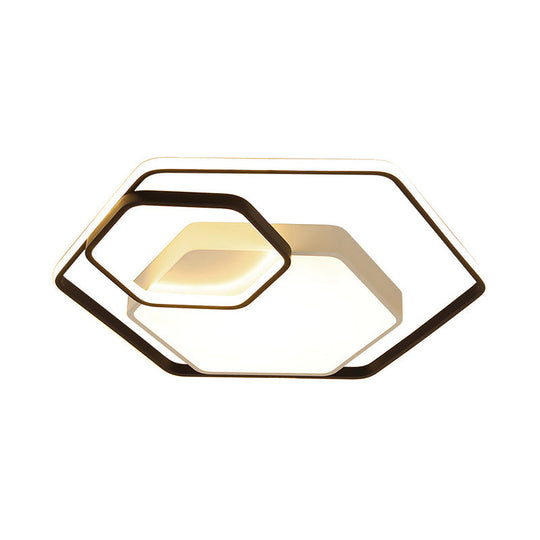 Hexagonal Ceiling Lamp - Modern Style Metallic Led 21/27 W Black And White/White Flush Light For