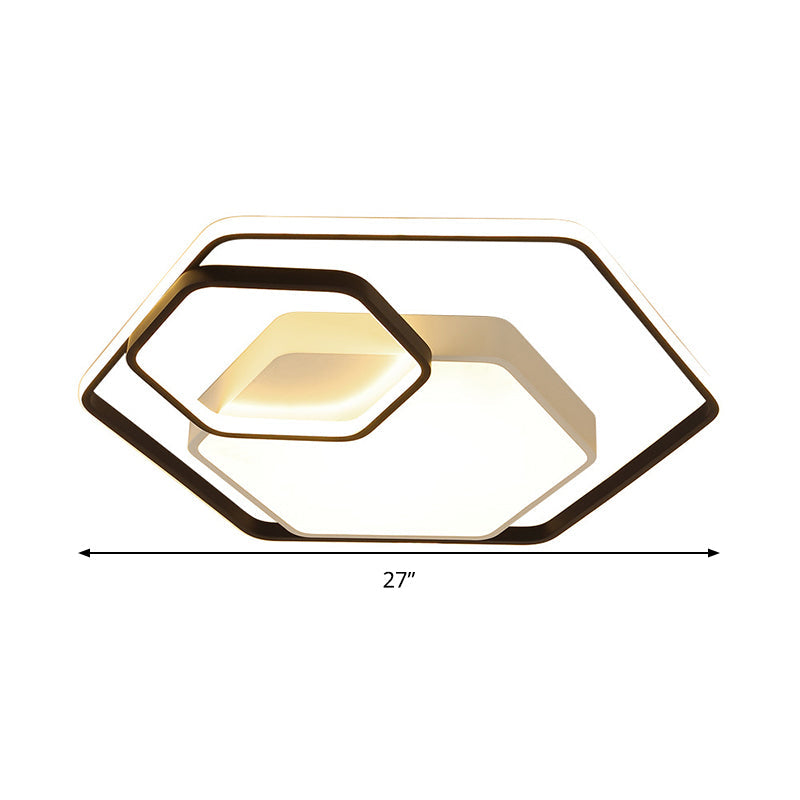 Hexagonal Ceiling Lamp - Modern Style Metallic Led 21’/27’ W Black And White/White Flush Light