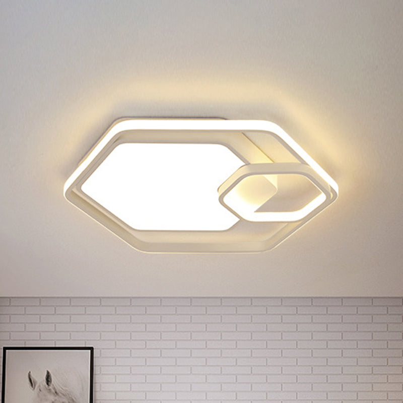 Hexagonal Ceiling Lamp - Modern Style Metallic Led 21’/27’ W Black And White/White Flush Light