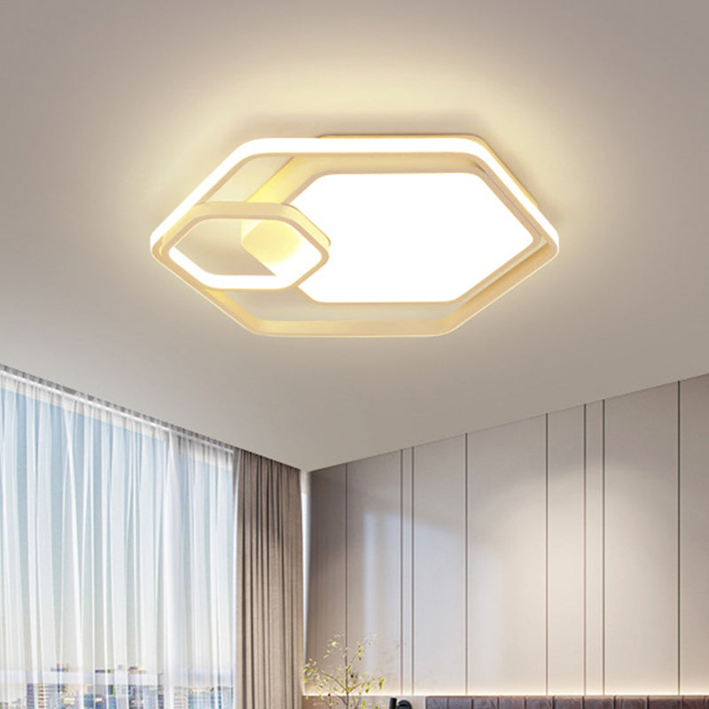 Hexagonal Ceiling Lamp - Modern Style Metallic Led 21/27 W Black And White/White Flush Light For