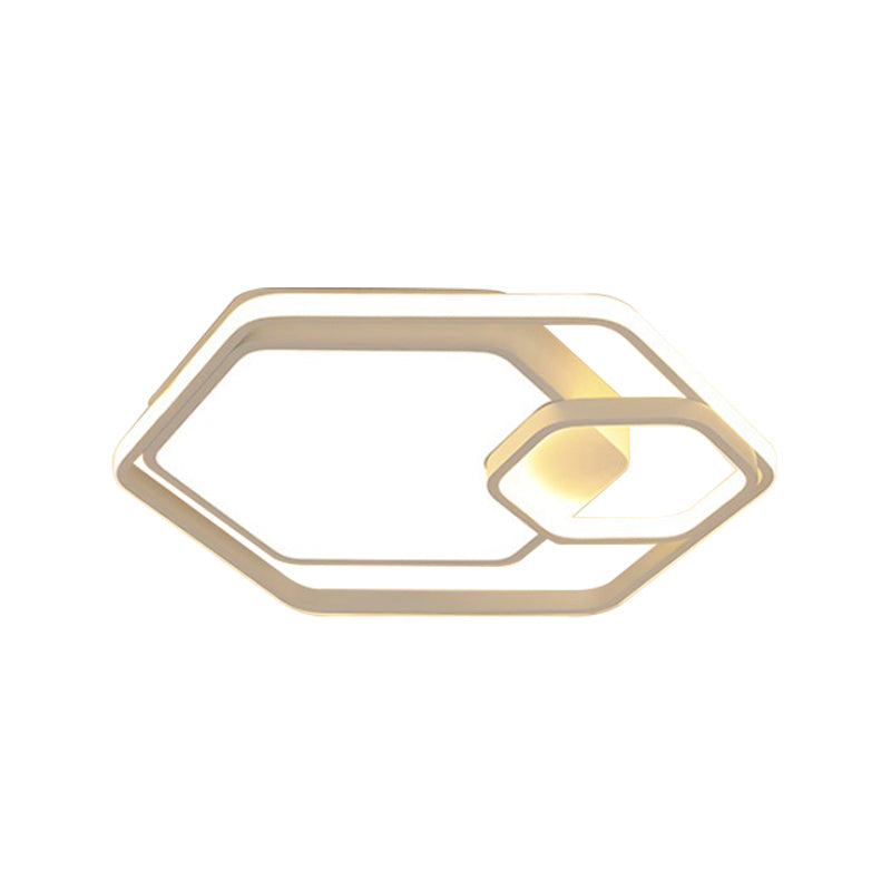 Hexagonal Ceiling Lamp - Modern Style Metallic Led 21’/27’ W Black And White/White Flush Light