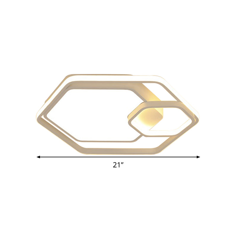 Hexagonal Ceiling Lamp - Modern Style Metallic Led 21’/27’ W Black And White/White Flush Light