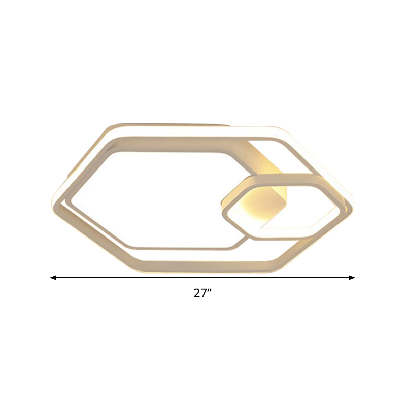 Hexagonal Ceiling Lamp - Modern Style Metallic Led 21’/27’ W Black And White/White Flush Light