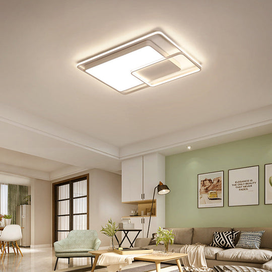 16-35.5’ W Modern White Rectangle Ceiling Light With High Penetrated Acrylic Led - Flushmount In