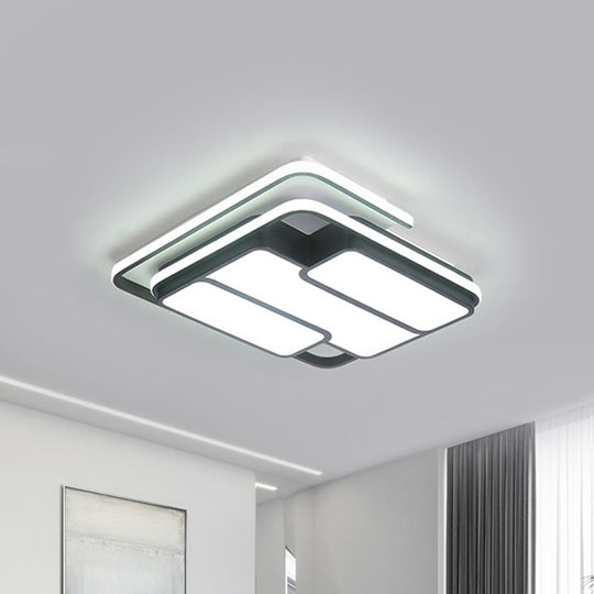 Square Metal Flush Led Black Ceiling Light - Remote Controlled Stepless Dimming 16’/19.5’ Width